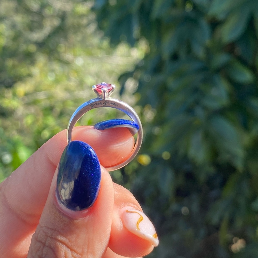 Pink Sparkling Crown Solitaire Ring size 52